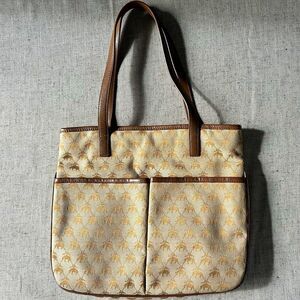 Brooks Brothers Golden Fleece Monogram Jaquard Tote Shoulder Bag Leather Trim M